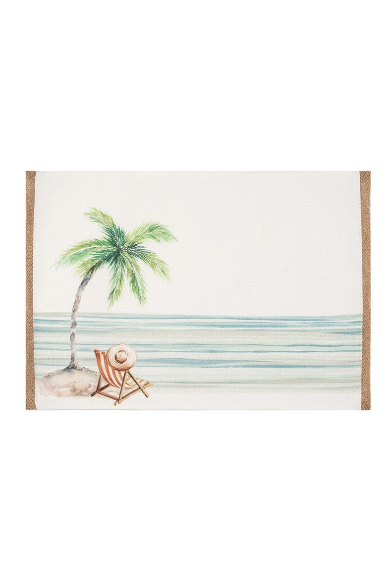 Life Is Better At The Beach Embroidered Placemats Set of 6 Coastal, 13" x 16", Main, color, Blue