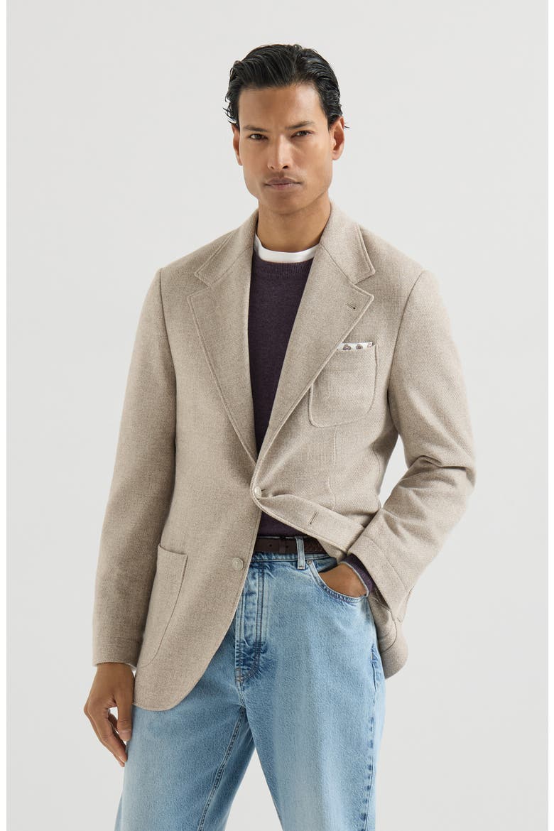 Cashmere Panama deconstructed blazer with patch pockets and metal buttons, Main, color, Sand