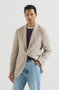 Brunello Cucinelli Cashmere Panama deconstructed blazer with patch pockets and metal buttons