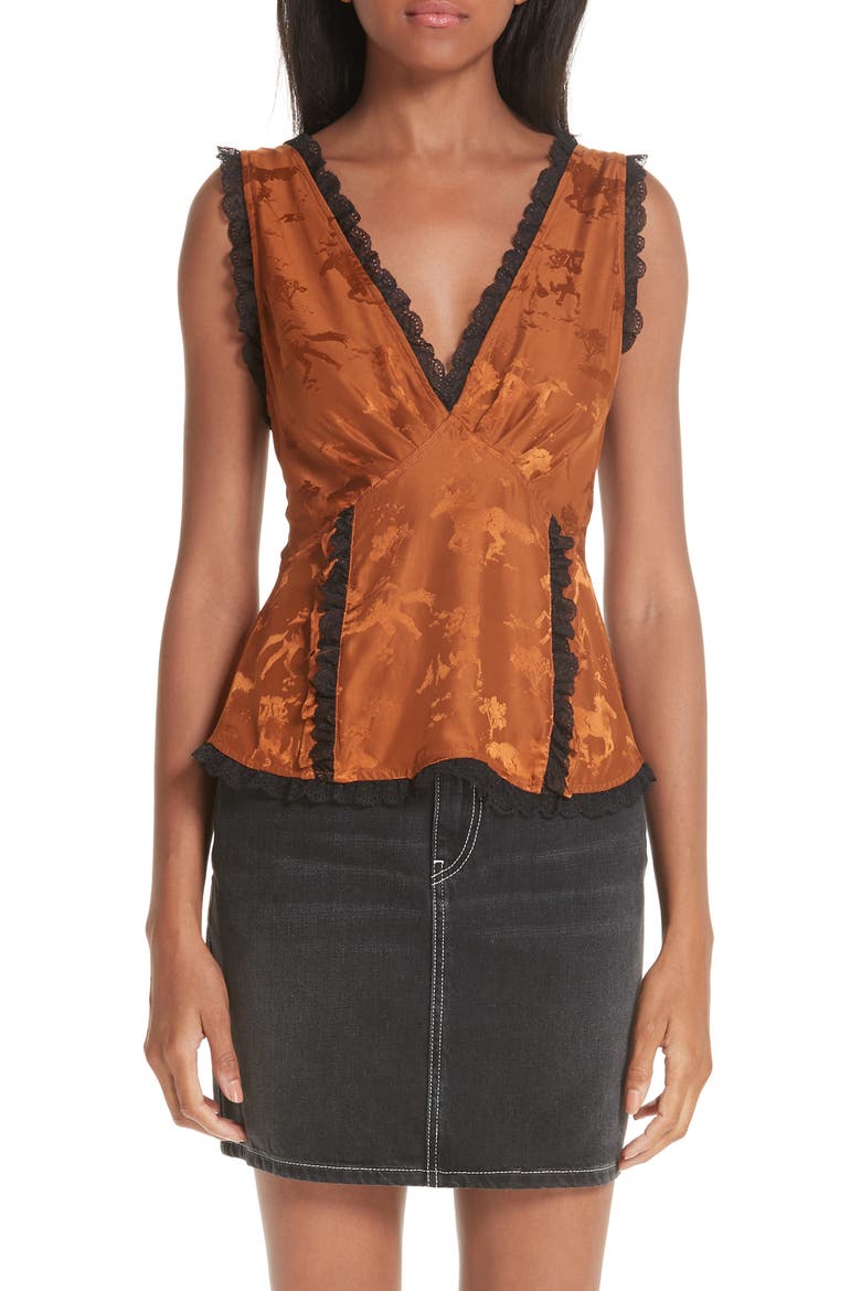 Silk Jacquard Top, Main, color, CARAMEL