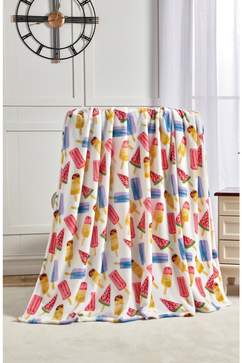 Ice Cream Popsicle Plush Fleece Throw Blanket, Alternate, color, WHITE MULTI