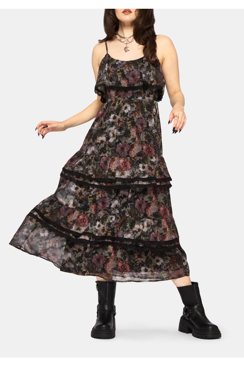 Mortua Grunge Floral Print Maxi Dress, Main, color, Black