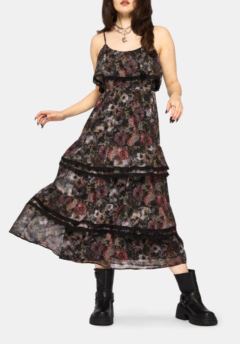 Mortua Grunge Floral Print Maxi Dress