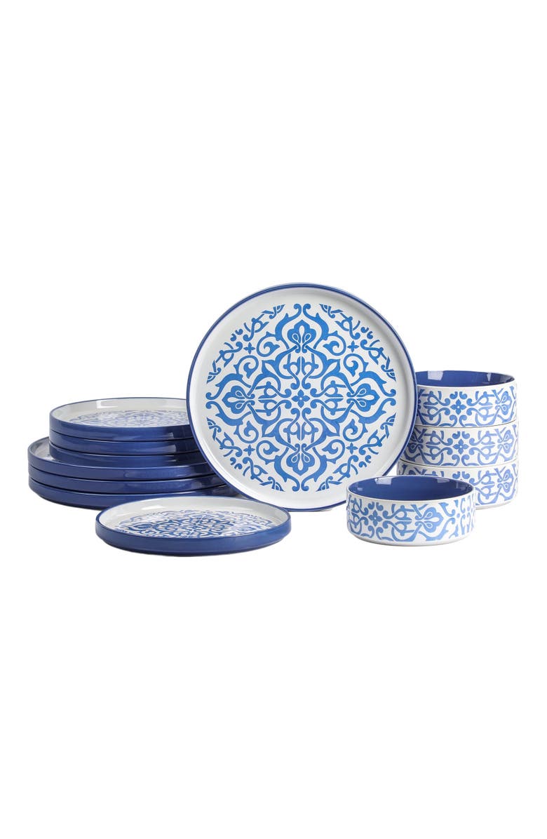 Stone Lain Tropea Stoneware 12-Piece Dinnerware Set, Main, color, Blue