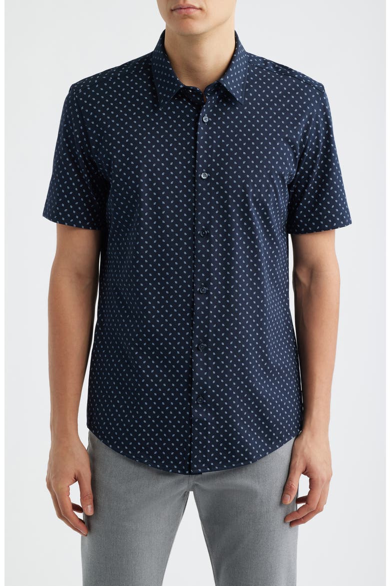 Roan Slim Fit Short Sleeve Button-Up Shirt, Main, color, DARK BLUE
