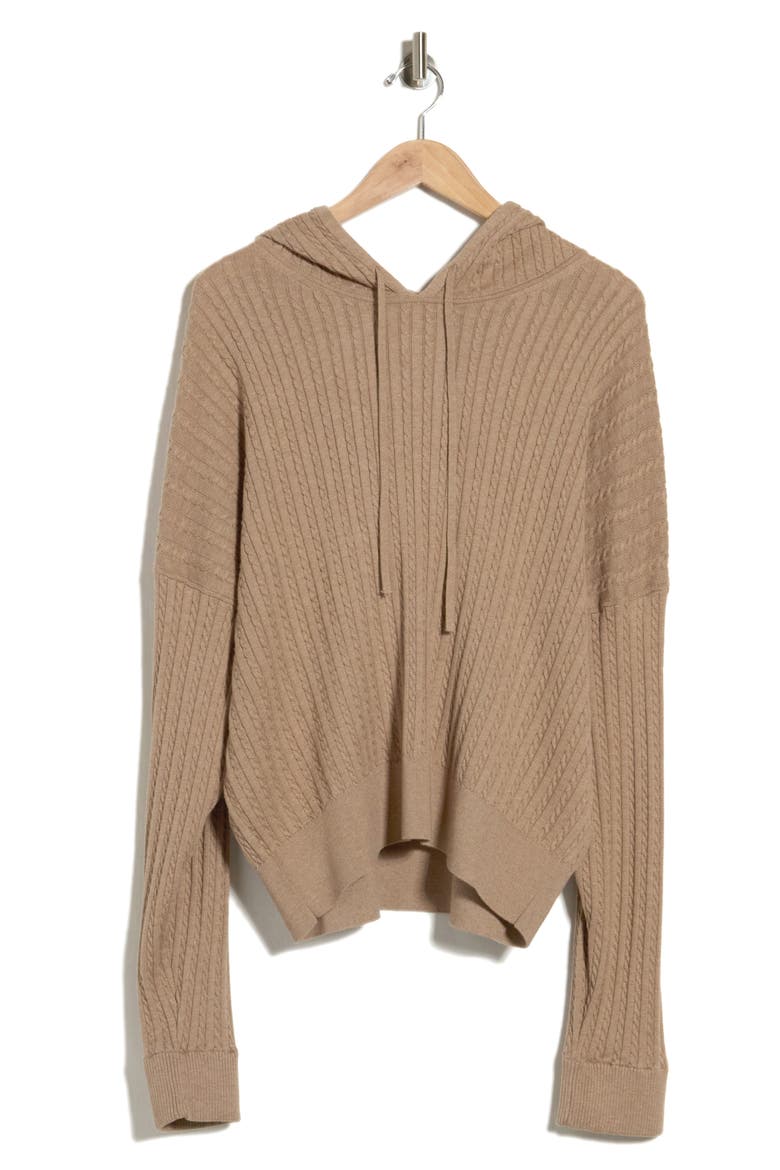Cable Stitch Cotton & Cashmere Hoodie, Main, color, HEATHER TEAK