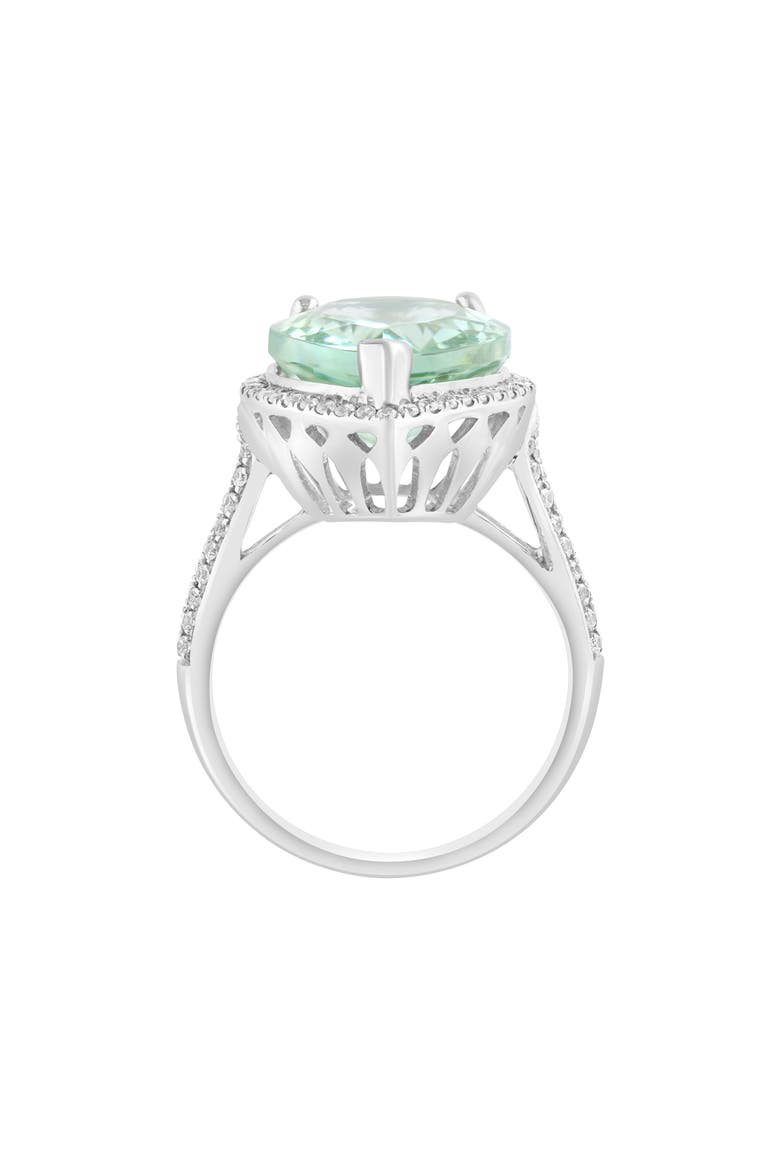 Sterling Silver Pear Cut Green Quartz Cubic Zirconia Halo Ring, Alternate, color, GREEN