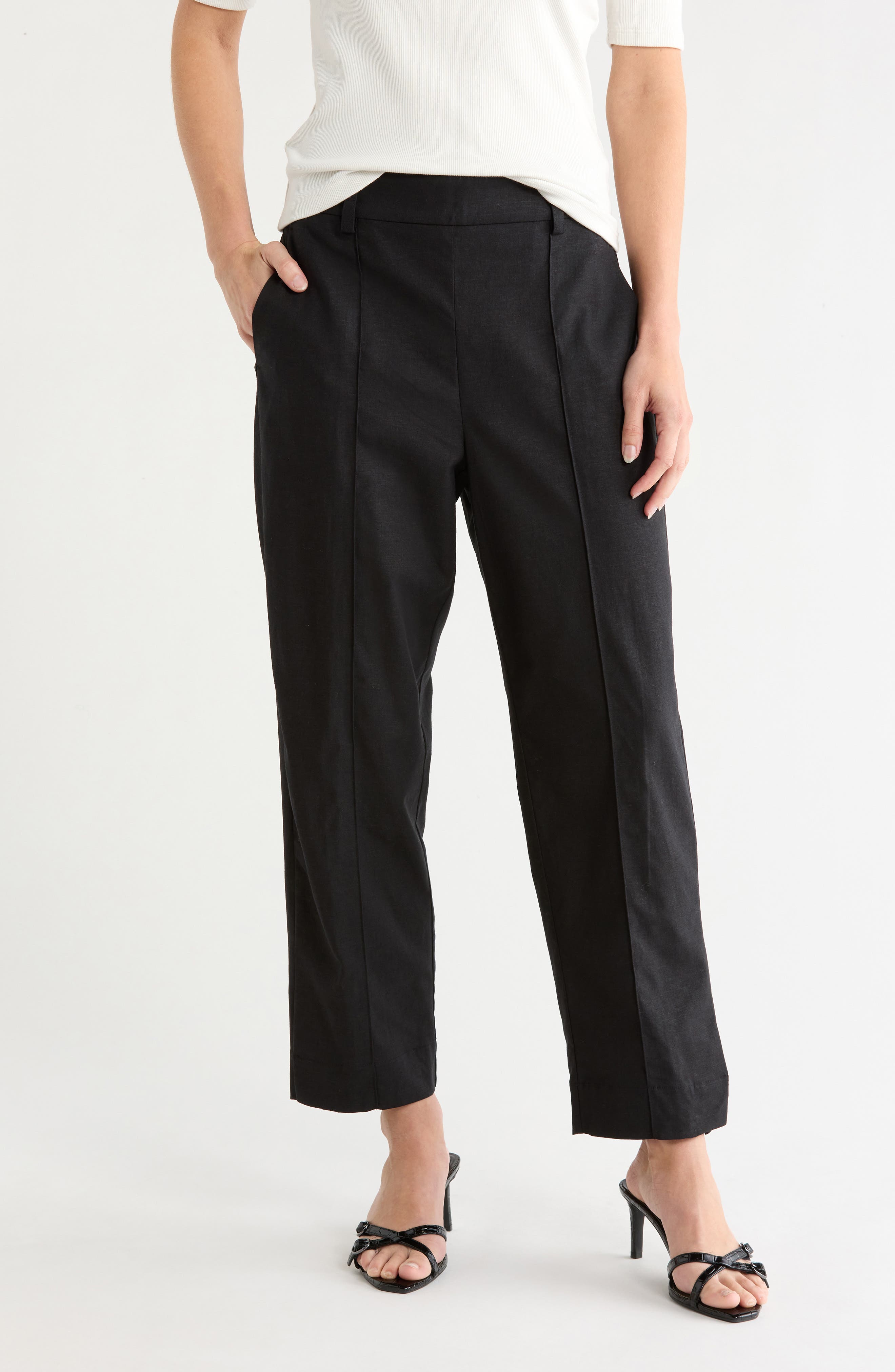 Mid Rise Linen Blend Pants
