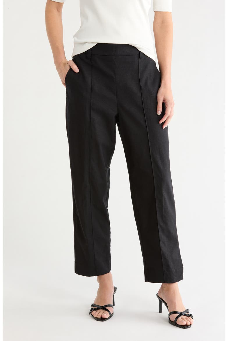 Mid Rise Linen Blend Pants, Main, color, SOFT BLACK