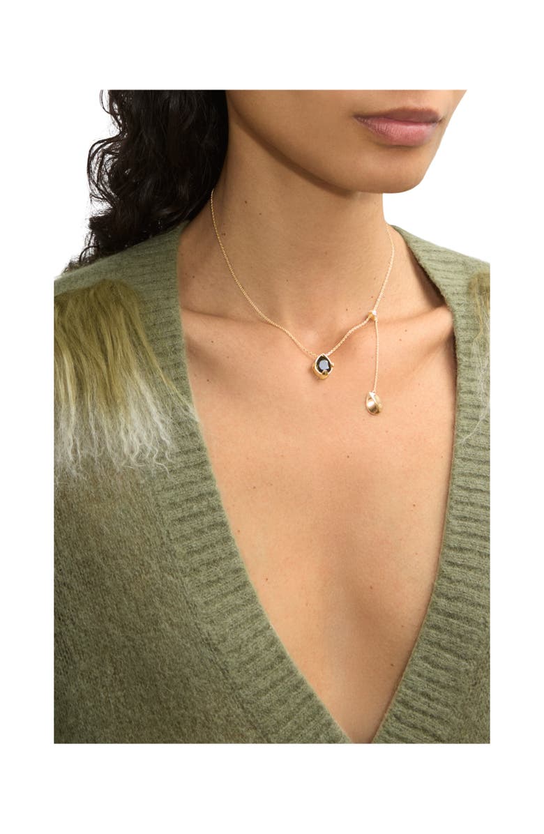 Burberry Onyx Shield Pendant Necklace, Alternate, color, Gold/Black/Clear