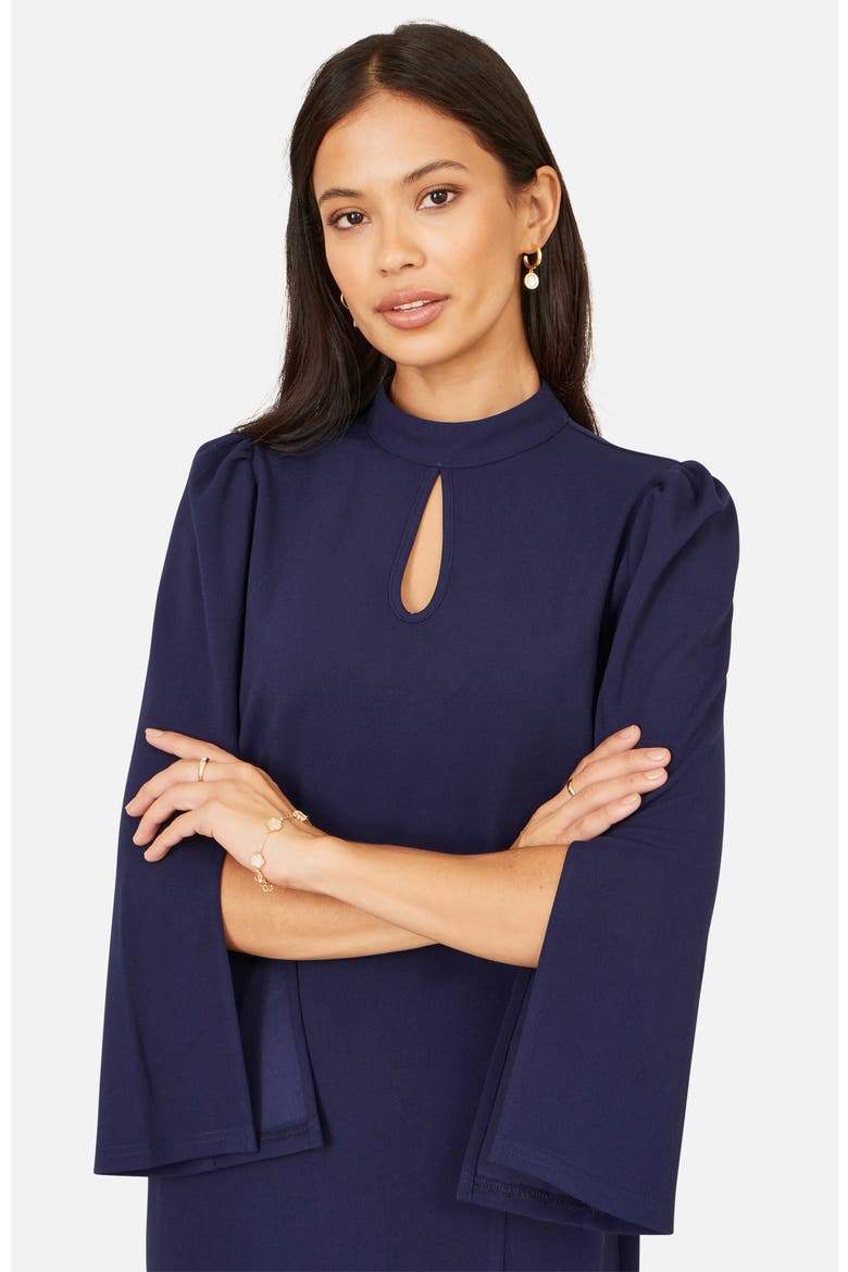 Mock Neck Keyhole Tailored Midi Dress, Alternate, color, Navy