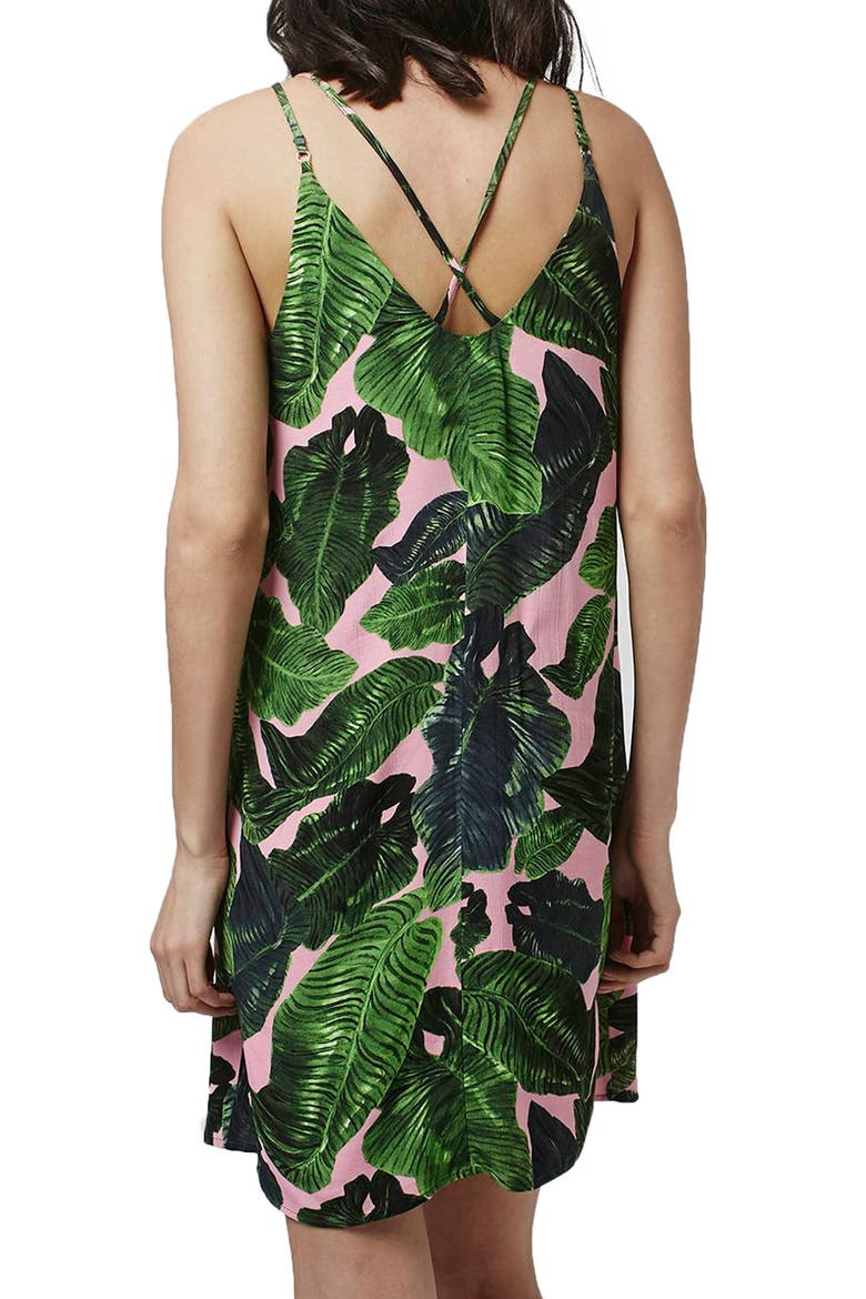 Palm Print Cross Back Slipdress, Alternate, color, GREEN MULTI