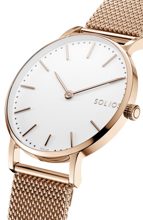 Solios Watches The Solar Classic | White Dial In Rose Gold Mesh Metal