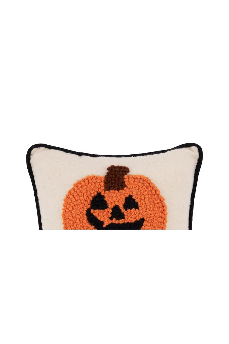 Jack O' Lantern "Happy Halloween" 8" x 8" Petite Accent Pillow, Alternate, color, Beige