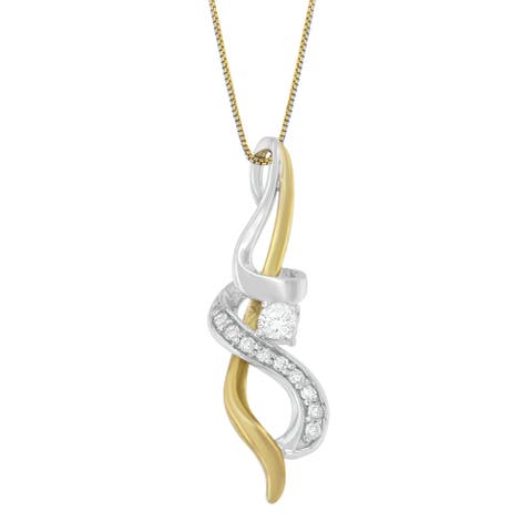 Espira 10K Two-tone Gold 1/5 cttw Diamond Intertwined Swirl Pendant Necklace