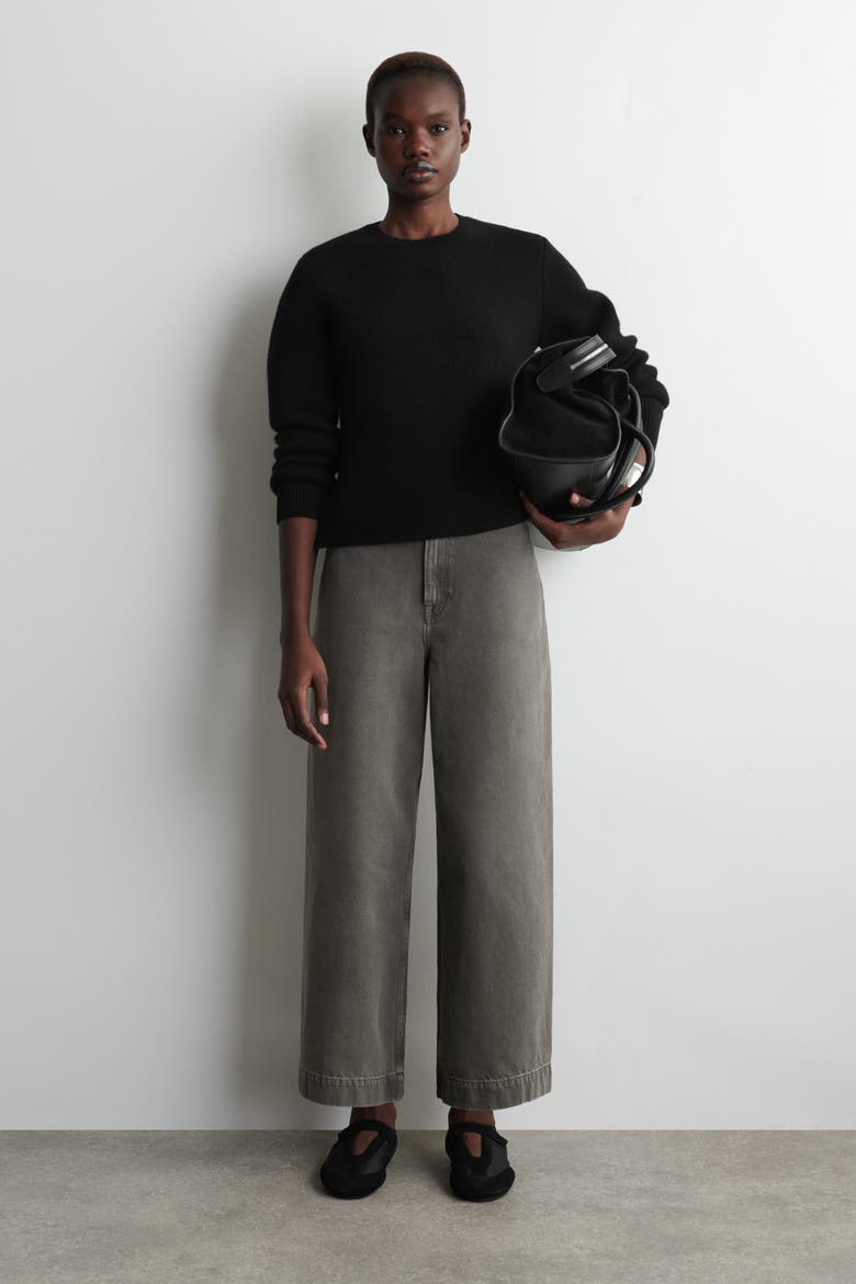 Cropped Wide-Leg Denim Pants, Main, color, BROWN