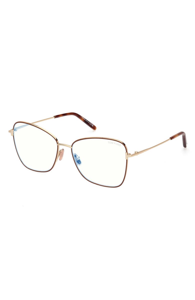 TOM FORD 55mm Butterfly Blue Light Blocking Optical Glasses, Alternate, color, Pale Gold Brown Enamel