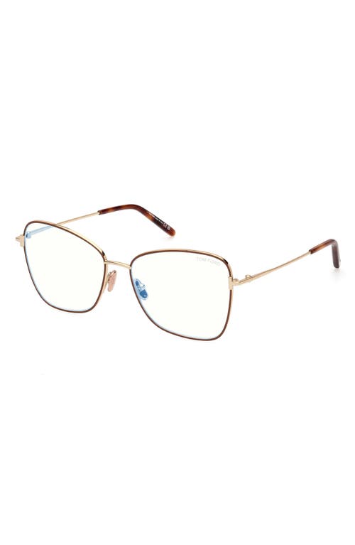 Tom Ford 55mm Butterfly Blue Light Blocking Optical Glasses In Pale Gold Brown Enamel