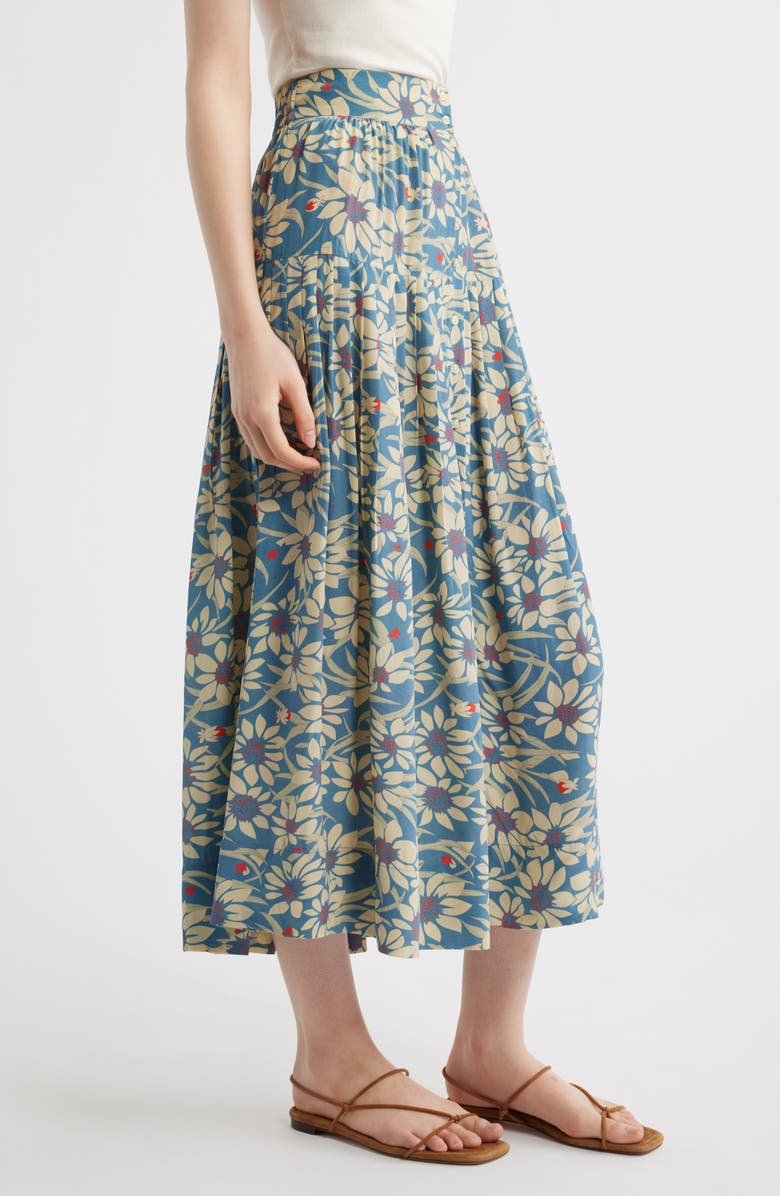 THE GREAT. The Highland Floral Button Front Skirt, Alternate, color, Blue Scattered Bloom