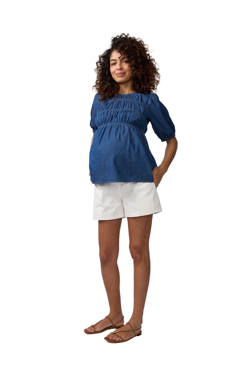 Ingrid & Isabel Short Sleeve Chambray Smocked Top, Main, color, Indigo Chambray