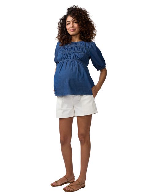 Short Sleeve Chambray Smocked Top