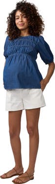Ingrid & Isabel Short Sleeve Chambray Smocked Top