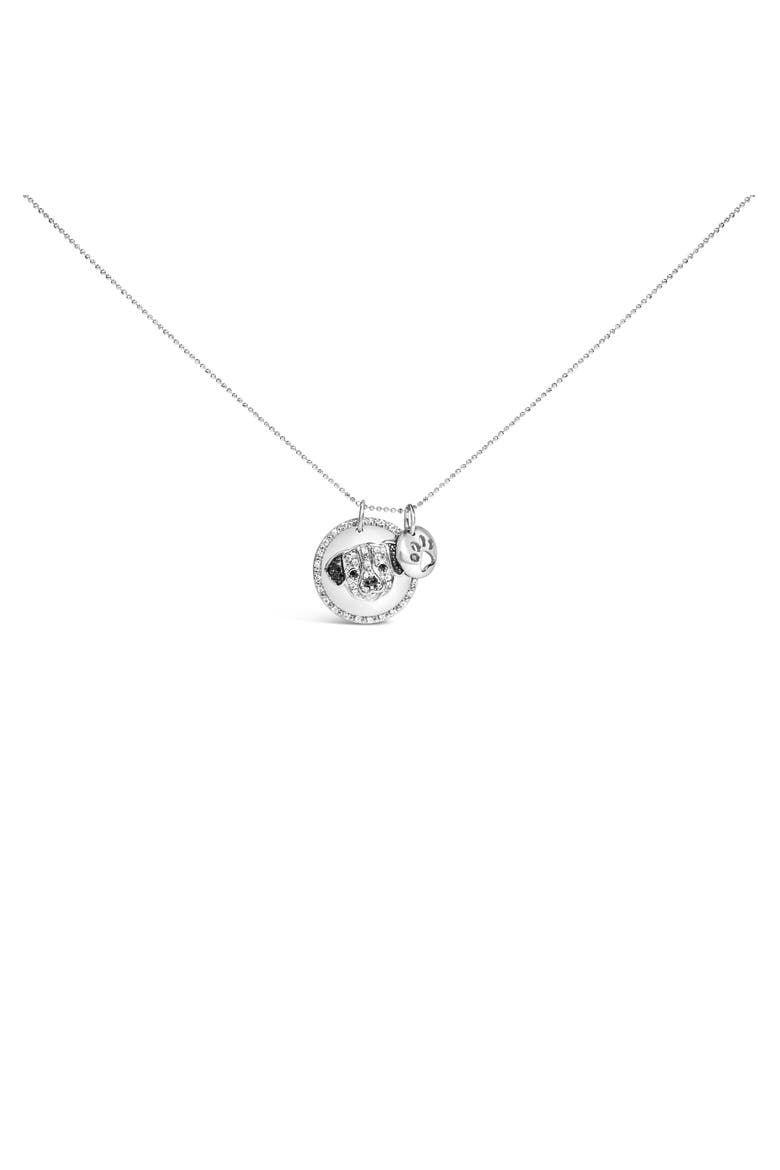 Silver 1/4 Cttw White and Black Diamond Pitbull Dog Charm 18" Pendant Necklace, Alternate, color, White