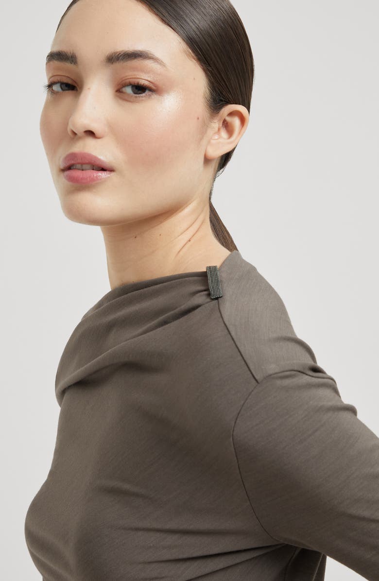 Brunello Cucinelli Ruched T-shirt with monili, Alternate, color, Mud