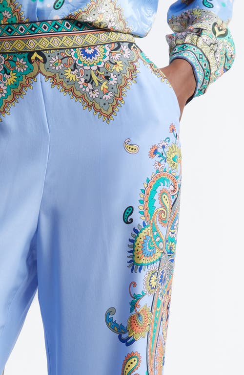 Etro Palazzo Silk Trousers With Floral And Geometric Print In Print On Blue Base