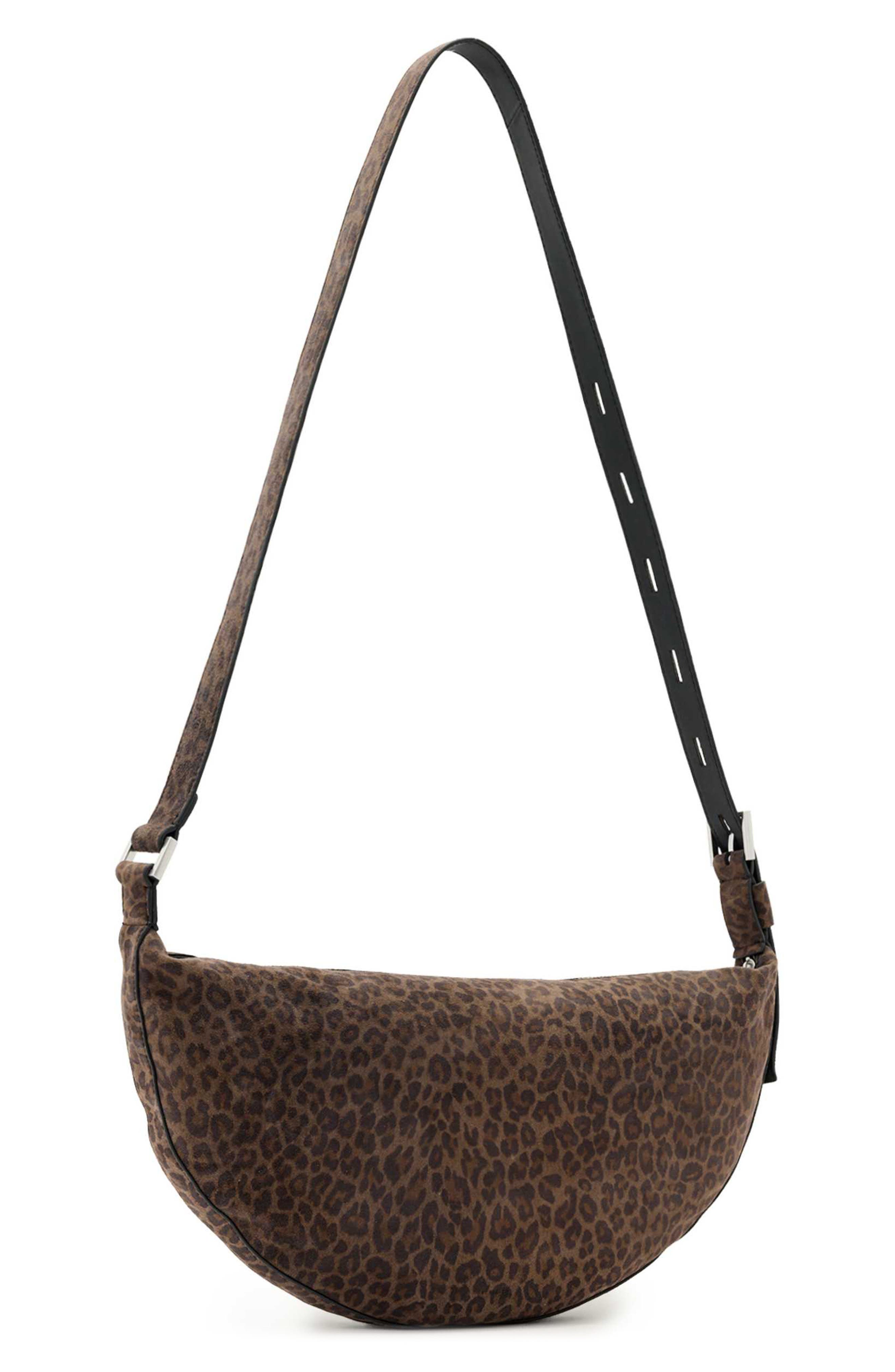AllSaints Half Moon Leather Shoulder Bag, Alternate, color, Lepoard Brown