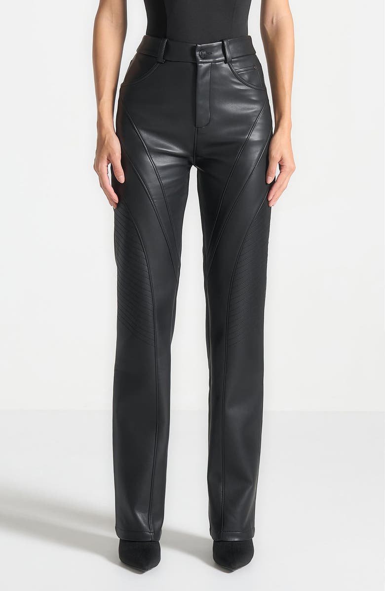 Manière De Voir Leather Biker Trousers, Alternate, color, Black