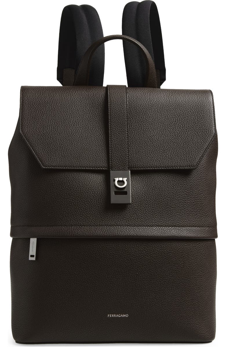 FERRAGAMO Twins Leather Backpack, Main, color, Testa Di Moro Nero
