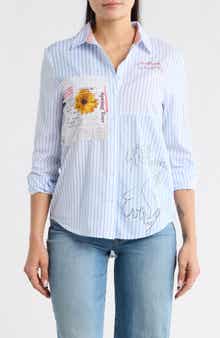 Desigual Newsprint Stripe Button-Up Shirt