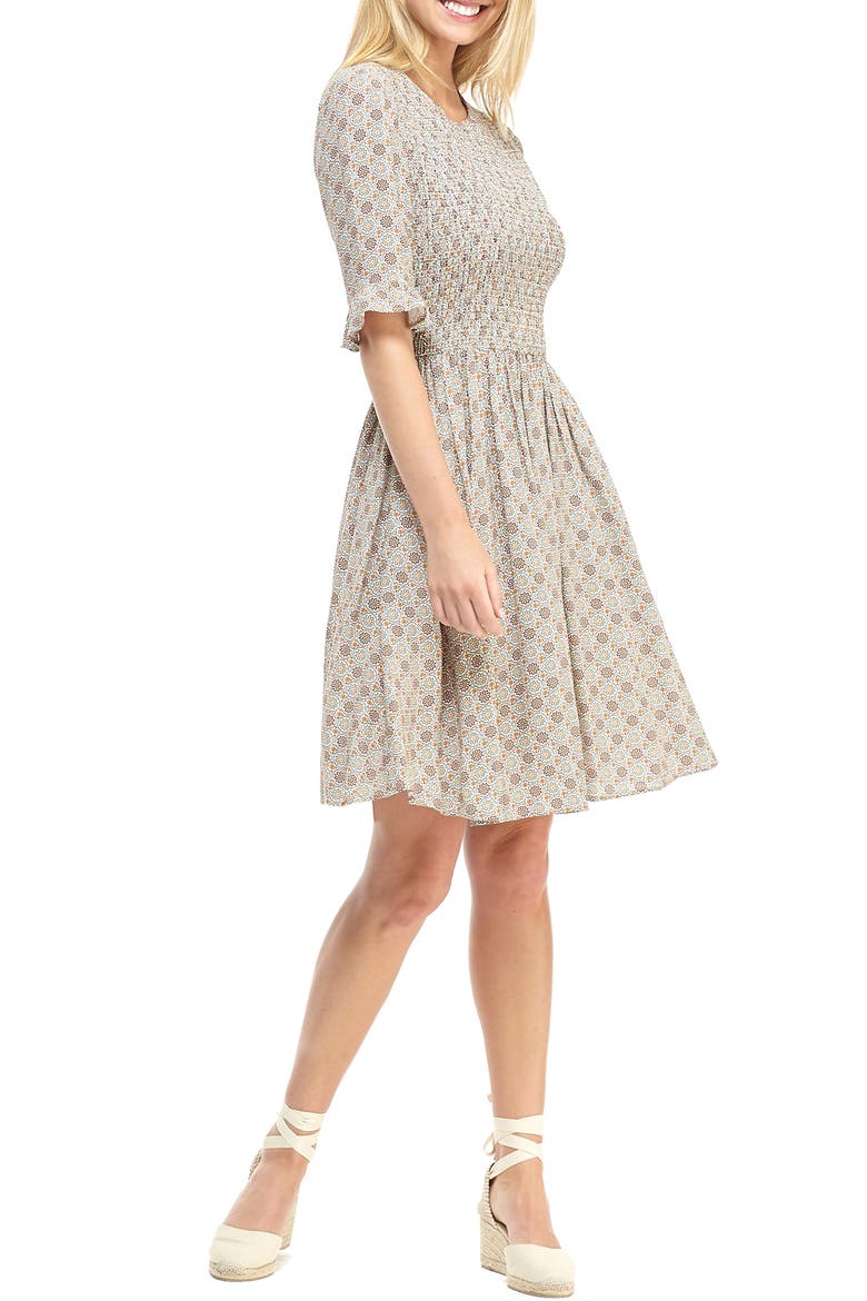 Piper Smocked Bodice Fit & Flare Dress, Alternate, color, GREEN MULTI