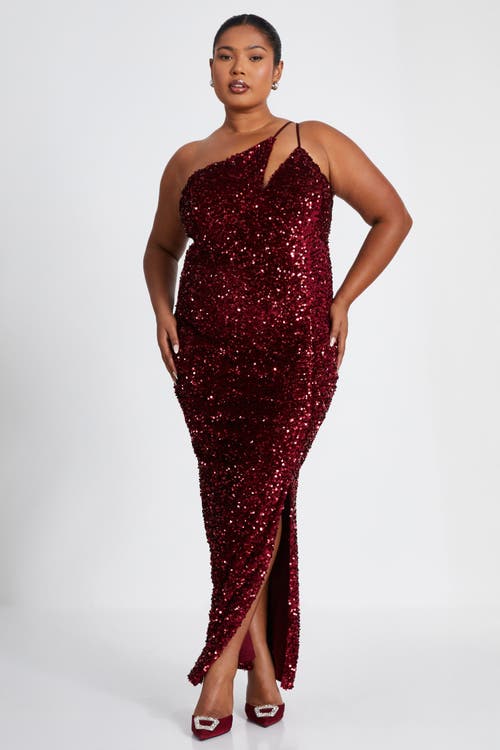 Quiz One Shoulder Cut Out Sequin Maxi Dress In Berry