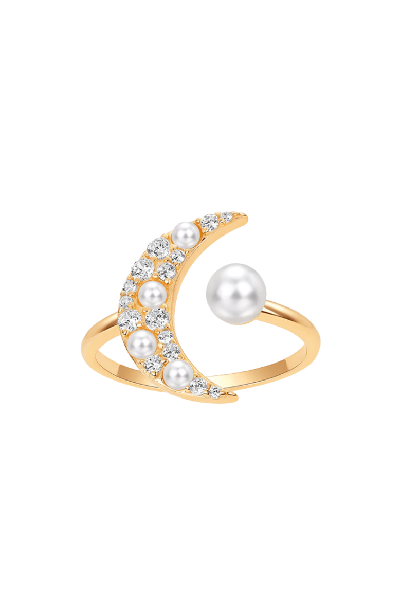 BY ADINA EDEN CZ & Pearl Crescent Open Claw Ring, Main, color, 