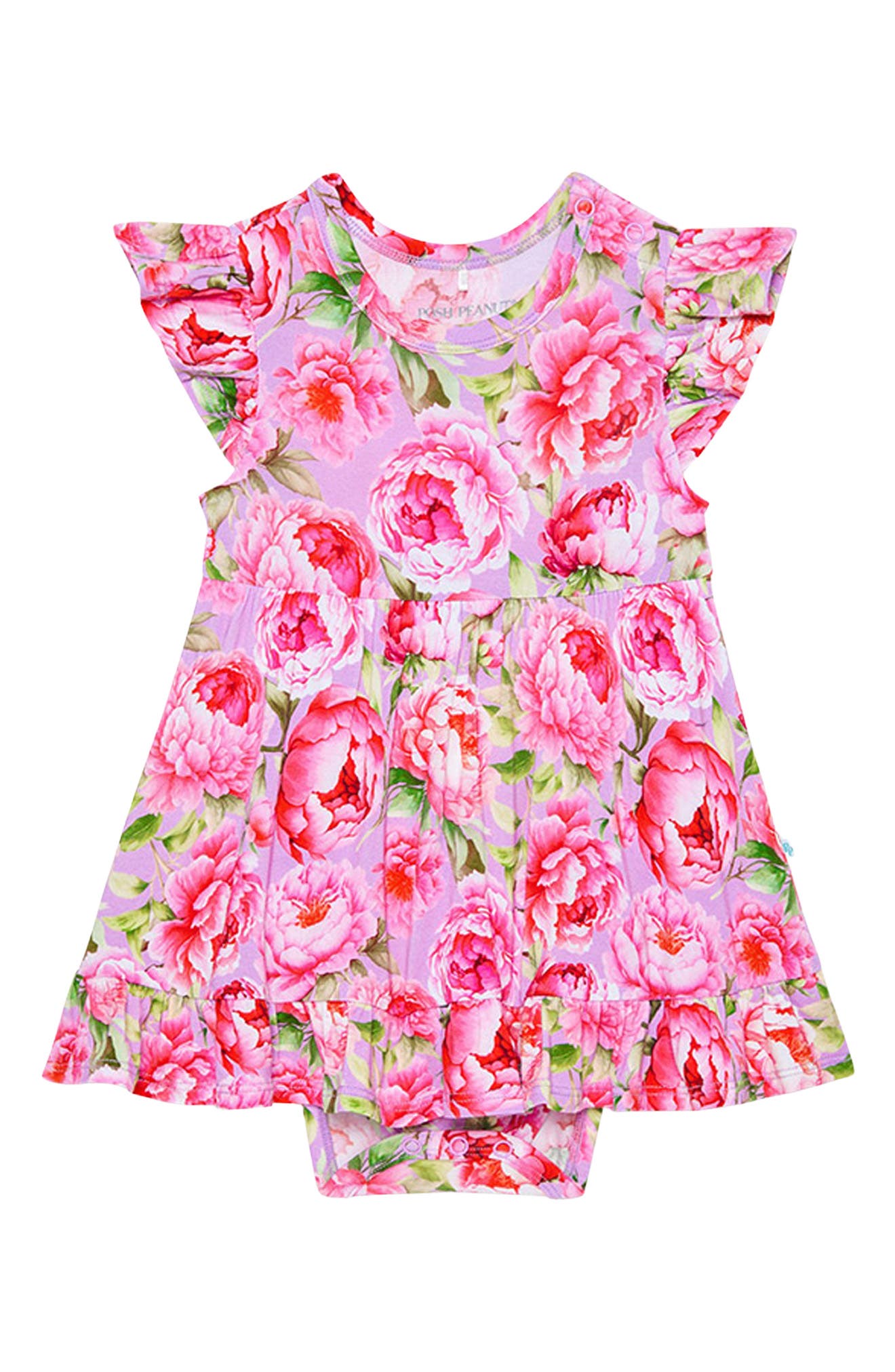 Posh Peanut Francoise Peony Print Skirted Bodysuit