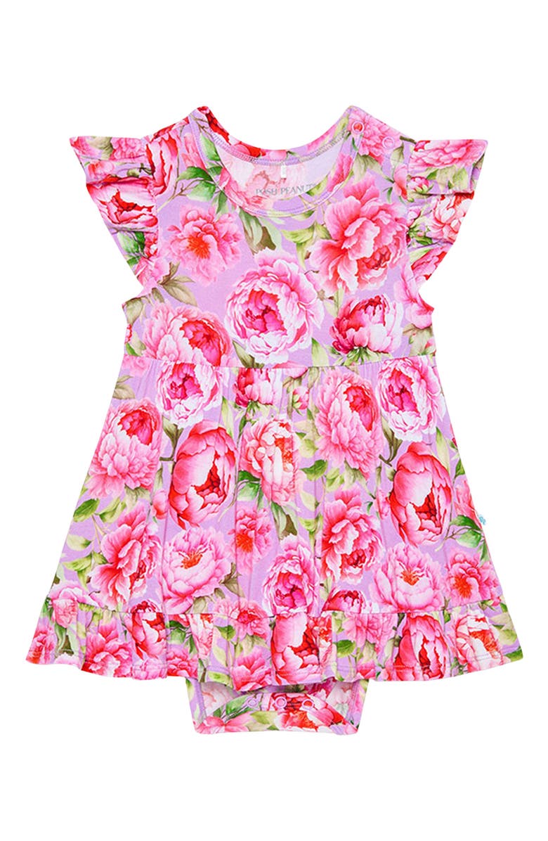 Posh Peanut Francoise Peony Print Skirted Bodysuit, Main, color,