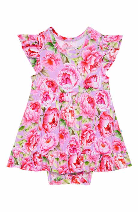 Posh Peanut Francoise Peony Print Skirted Bodysuit