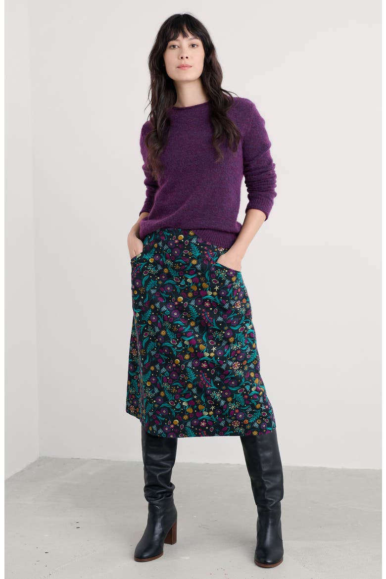 Forest View Floral Organic Cotton Corduroy A-Line Skirt, Alternate, color, ILLUMINATED GARDEN ONYX