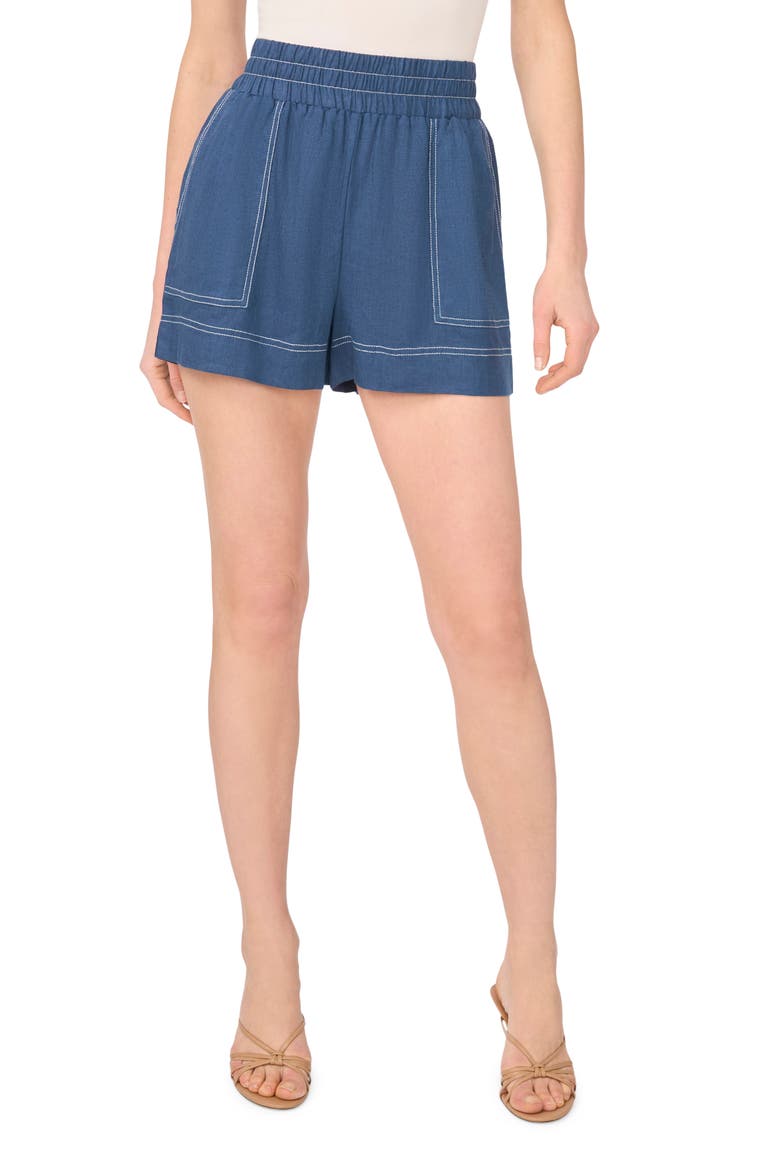 Contrast Stitch Pull-On Shorts, Main, color, DENIM HTHR