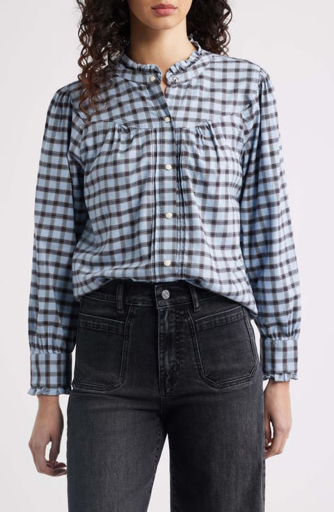 Alanna Ruffle Check Organic Cotton Snap-Up Shirt