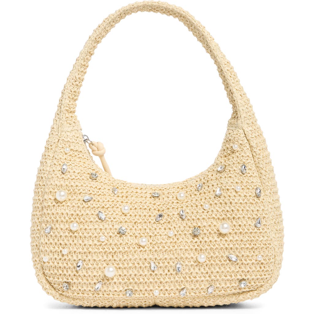 Steve Madden Embellished Woven Shoulder Bag In Raffia