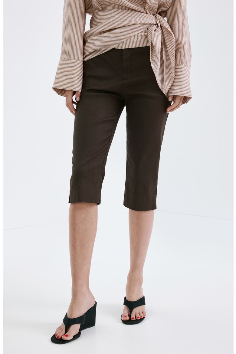 Stretch Linen & Cotton Capri Pants, Main, color, CHOCOLATE