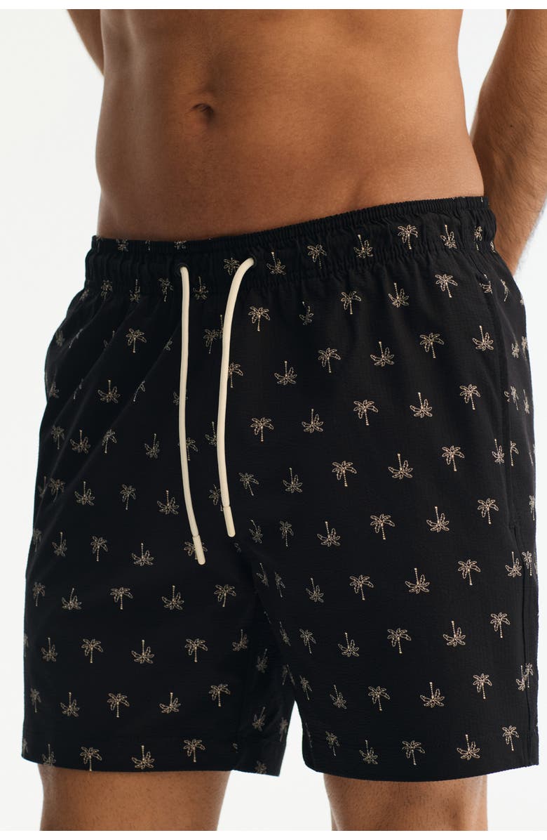 H&M Seersucker Swim Shorts, Alternate, color, Black