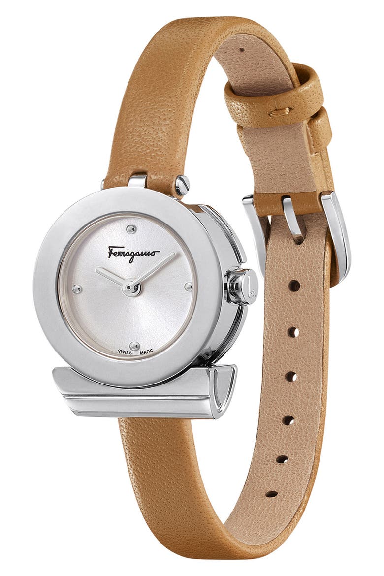 Salvatore Ferragamo Gancino Leather Bracelet Watch, 22mm, Alternate, color, BROWN/ SILVER