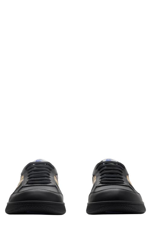 Burberry Indigo Blue Leather And Check Sneaker Terrace In Black/sand Ip Check