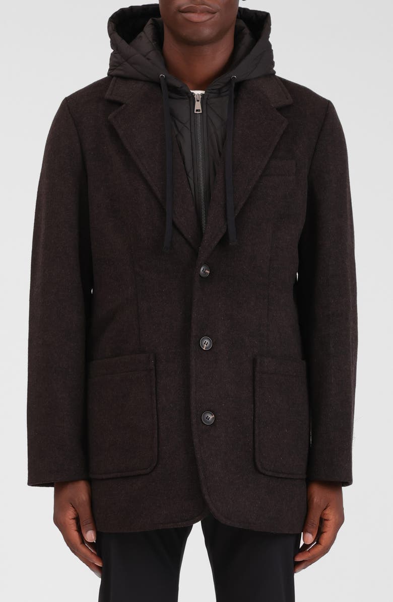 Bagatelle Wool Blend Blazer with Quilted Hooded Bib, Alternate, color, Licorice