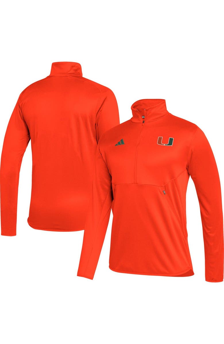 adidas Men's adidas Orange Miami Hurricanes 2023 Sideline AEROREADY Half-Zip Top, Main, color, Orange