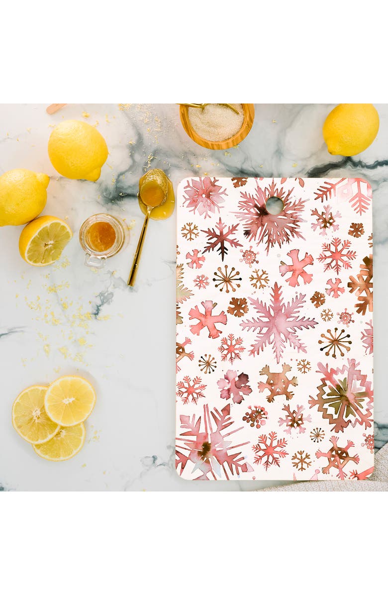 Deny Designs Snowflakes Watercolor Cutting Board, Alternate, color, Rose Gold